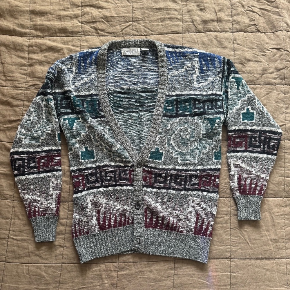 Retro Aztec Geo Grandpa Sweater